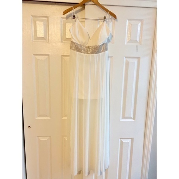 White Sheer Overlay Maxi Skirt Size Large - Picture 2 of 8